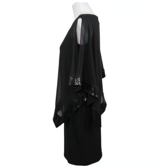 Size 12‎ Black Cold Shoulder Embellished Capelet Dress Evening Wedding Event - Picture 5 of 6